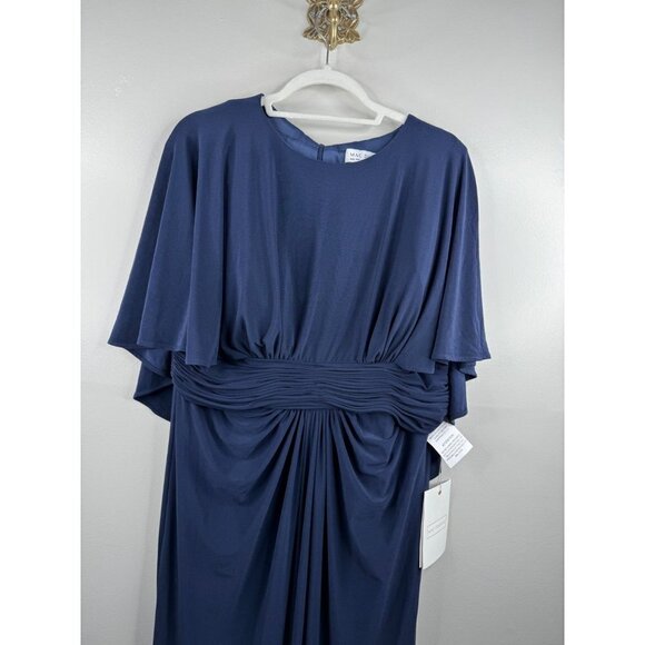 Mac Duggal Jersey Cape A Line Maxi Evening Gown Dress Navy Blue Sz 14W NWT 67929 - Picture 6 of 6